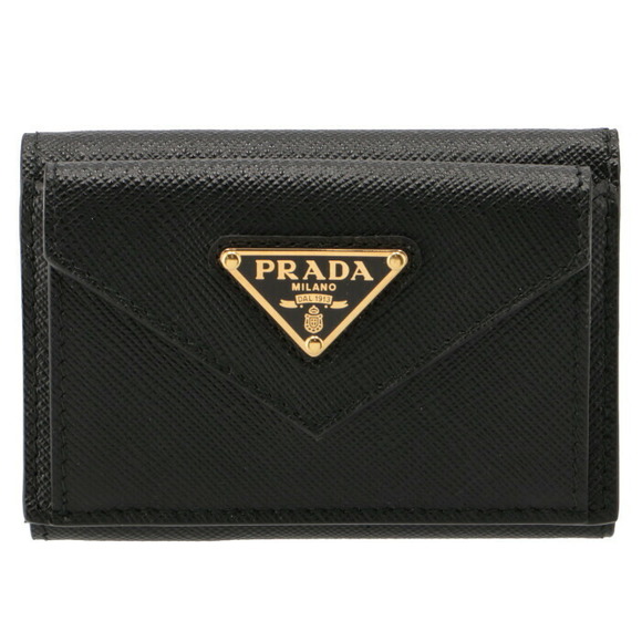 Prada Triangle Trifold Mini Saffiano Black Wallet - Picture 1 of 7